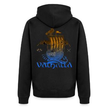 Valhalla Viking Vikings Bjoern Eisenseite - Unisex Premium Bio Zip Hoodie - Schwarz - Hinten - Nico (187cm)