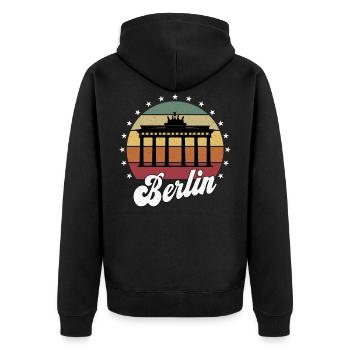 Berlin Deutschland Hauptstadt Souvenir Retro Shirt - Unisex Premium Bio Zip Hoodie - Schwarz - Hinten - Nico (187cm)