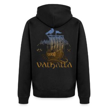 Valhalla Viking Vikings Bjoern Eisenseite - Unisex Premium Bio Zip Hoodie - Schwarz - Hinten - Nico (187cm)