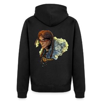 Amerikanischer Ureinwohner - Native American - Unisex Premium Bio Zip Hoodie - Schwarz - Hinten - Nico (187cm)