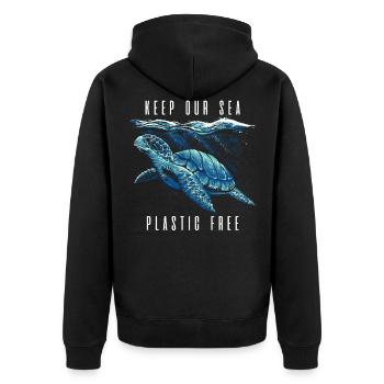 Keep Our Sea Plastic Free Earth Day - Unisex Premium Bio Zip Hoodie - Schwarz - Hinten - Nico (187cm)