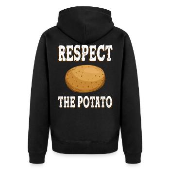 Respect The Potato Lover Potatoes Vegan Vegetarian - Unisex Premium Bio Zip Hoodie - Schwarz - Hinten - Nico (187cm)