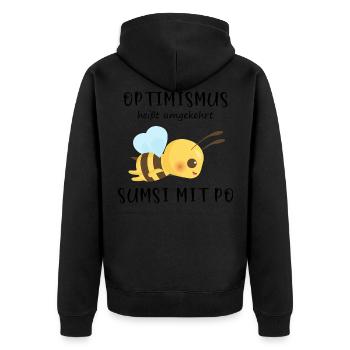Biene Optimismus Sumsi mit Po - Unisex Premium Bio Zip Hoodie - Schwarz - Hinten - Nico (187cm)