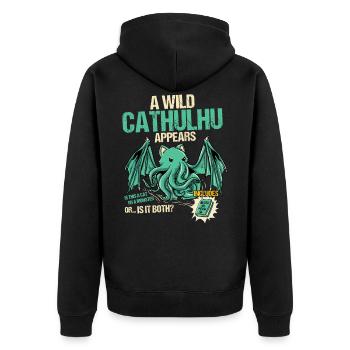 A wild cathulhu appears - Kawaii - Unisex Premium Organic Zip Hoodie - black - Back - Nico (187cm)