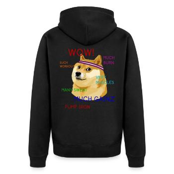 Fun Gym Doge Meme Workout Gainz - Unisex Premium Organic Zip Hoodie - black - Back - Nico (187cm)