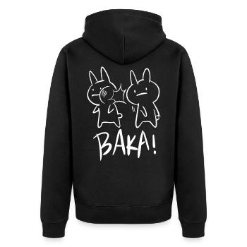 Kawaii Baka Rabbit Ohrfeigen für Otakus, Anime - Unisex Premium Bio Zip Hoodie - Schwarz - Hinten - Nico (187cm)