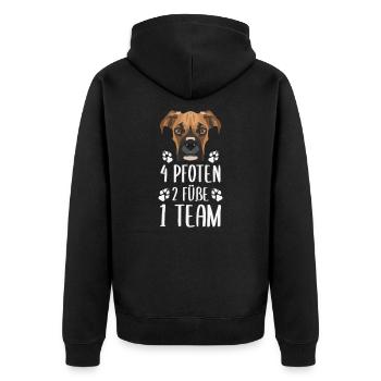 4 Pfoten 2 Füße 1 Team, Boxer - Unisex Premium Bio Zip Hoodie - Schwarz - Hinten - Nico (187cm)