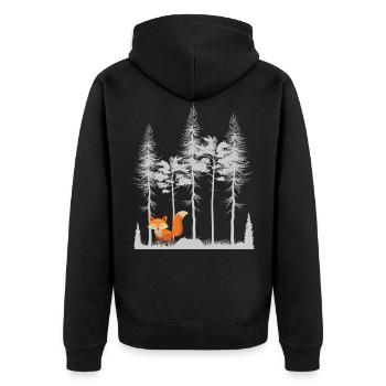 Süßer Fuchs im Wald Retro Muster Vintage Baum Wald - Unisex Premium Bio Zip Hoodie - Schwarz - Hinten - Nico (187cm)