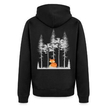 Süßer Fuchs im Wald Retro Muster Vintage Baum Wald - Unisex Premium Bio Zip Hoodie - Schwarz - Hinten - Nico (187cm)
