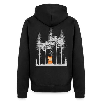 Süßer Fuchs im Wald Retro Muster Vintage Baum Wald - Unisex Premium Bio Zip Hoodie - Schwarz - Hinten - Nico (187cm)