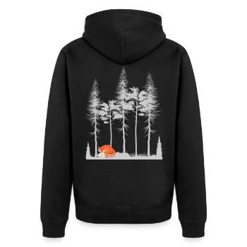 Süßer Fuchs im Wald Retro Muster Vintage Baum Wald - Unisex Premium Bio Zip Hoodie - Schwarz - Hinten - Nico (187cm)