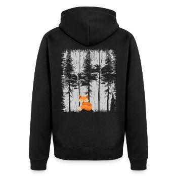 Süßer Fuchs im Wald Retro Muster Vintage Baum Wald - Unisex Premium Bio Zip Hoodie - Schwarz - Hinten - Nico (187cm)