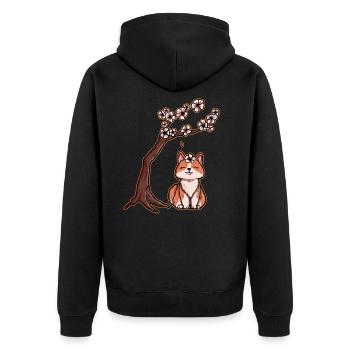 Kawaii Shiba Inu under Japanese Flower Cherry - Unisex Premium Organic Zip Hoodie - black - Back - Nico (187cm)