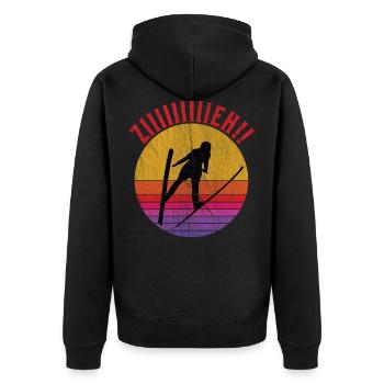 Skispringen ZIEH Skispringer Skifliegen - Unisex Premium Bio Zip Hoodie - Schwarz - Hinten - Nico (187cm)