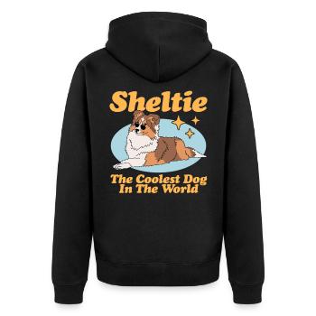 Sheltie Shetland Sheepdog Hunde Geschenk - Unisex Premium Bio Zip Hoodie - Schwarz - Hinten - Nico (187cm)