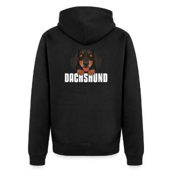 Lächelnder Dackel - Unisex Premium Bio Zip Hoodie - Schwarz - Hinten - Nico (187cm)