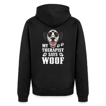 Mein Therapeut macht Wuff, Dalmatiner - Unisex Premium Bio Zip Hoodie - Schwarz - Hinten - Nico (187cm)
