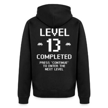 Level 13 Completed - Unisex Premium Bio Zip Hoodie - Schwarz - Hinten - Nico (187cm)