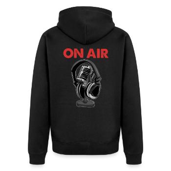 On Air Podcast Microphone Radio Show Host Music DJ - Unisex Premium Organic Zip Hoodie - black - Back - Nico (187cm)