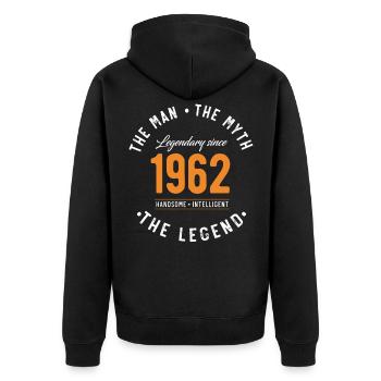 Legendary since 1962 The Man The Myth - Unisex Premium Bio Zip Hoodie - Schwarz - Hinten - Nico (187cm)