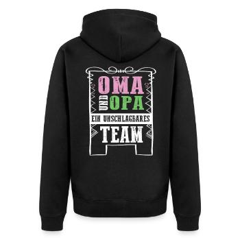 oma und opa team - Unisex Premium Bio Zip Hoodie - Schwarz - Hinten - Nico (187cm)