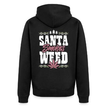 Santa Smokes Weed - Unisex Premium Bio Zip Hoodie - Schwarz - Hinten - Nico (187cm)