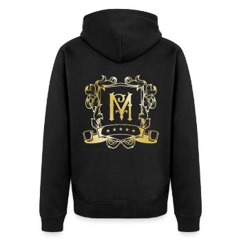 M Buchstabe Gold - Unisex Premium Bio Zip Hoodie - Schwarz - Hinten - Nico (187cm)