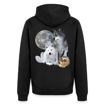 Wolves, white, grey, moon, skull - Unisex Premium Organic Zip Hoodie - black - Back - Nico (187cm)