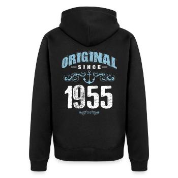 1955 original since - Unisex Premium Bio Zip Hoodie - Schwarz - Hinten - Nico (187cm)