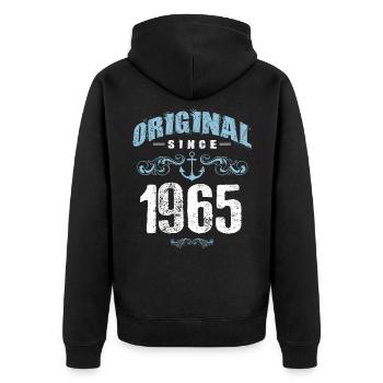 1965 original since - Unisex Premium Bio Zip Hoodie - Schwarz - Hinten - Nico (187cm)