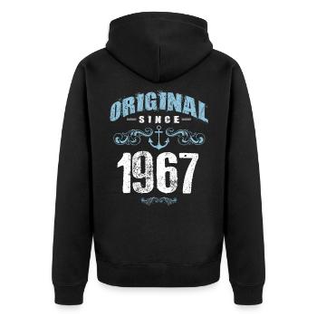 1967 original since - Unisex Premium Bio Zip Hoodie - Schwarz - Hinten - Nico (187cm)