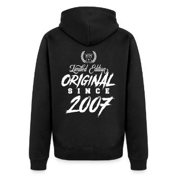 2007 limited edition - Unisex Premium Bio Zip Hoodie - Schwarz - Hinten - Nico (187cm)