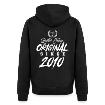 2010 limited edition - Unisex Premium Bio Zip Hoodie - Schwarz - Hinten - Nico (187cm)