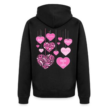 Hearts Bouquet - LOVE PEACE FREEDOM 2 - Unisex Premium Organic Zip Hoodie - black - Back - Nico (187cm)