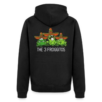 Cinco de Mayo Die 3 Froggitos Mexikaner Lustig - Unisex Premium Bio Zip Hoodie - Schwarz - Hinten - Nico (187cm)