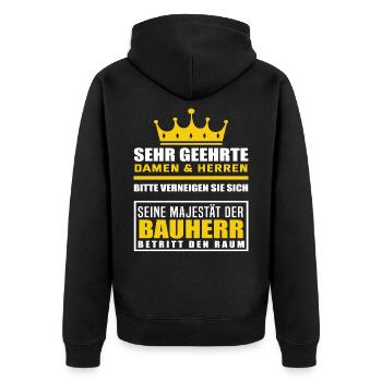 Bauherr - Unisex Premium Bio Zip Hoodie - Schwarz - Hinten - Nico (187cm)