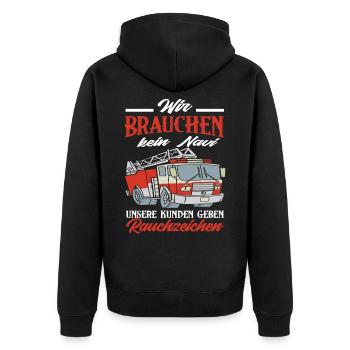 Feuerwehr Löschzug Fahrzeug Feuerwehrmann Spruch - Unisex Premium Bio Zip Hoodie - Schwarz - Hinten - Nico (187cm)