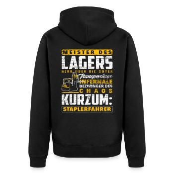 Staplerfahrer Lager Lagerist - Unisex Premium Bio Zip Hoodie - Schwarz - Hinten - Nico (187cm)