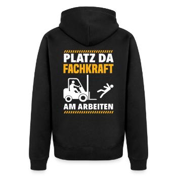 Staplerfahrer Lager Lagerarbeiter - Unisex Premium Bio Zip Hoodie - Schwarz - Hinten - Nico (187cm)