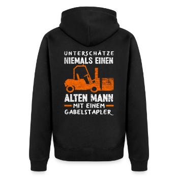 Staplerfahrer Alter Mann - Unisex Premium Bio Zip Hoodie - Schwarz - Hinten - Nico (187cm)