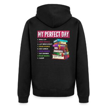 Buch Bücher Tag Geschenk Leseratte - Unisex Premium Bio Zip Hoodie - Schwarz - Hinten - Nico (187cm)