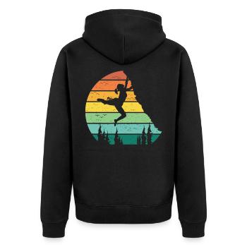 Bouldern Sportlerin - Unisex Premium Bio Zip Hoodie - Schwarz - Hinten - Nico (187cm)