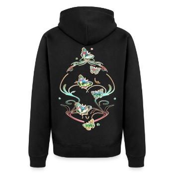 Schmetterlinge Ranken Ornamente Muster - Unisex Premium Bio Zip Hoodie - Schwarz - Hinten - Nico (187cm)