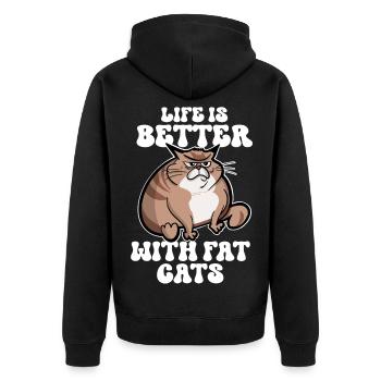 Dicke Katze Lustige Sprüche - Unisex Premium Bio Zip Hoodie - Schwarz - Hinten - Nico (187cm)