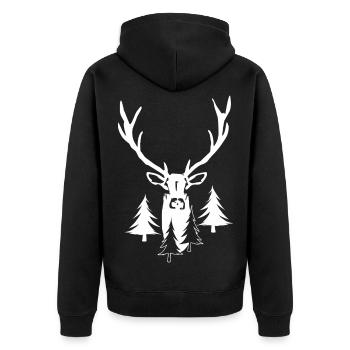 Hirsch Outdoor Wandern Abenteuer - Unisex Premium Bio Zip Hoodie - Schwarz - Hinten - Nico (187cm)