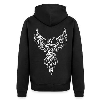 Weißes Phönix-Symbol - Unisex Premium Bio Zip Hoodie - Schwarz - Hinten - Nico (187cm)