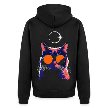 Katze Sonnenbrille Total Eclipse Cat - Unisex Premium Bio Zip Hoodie - Schwarz - Hinten - Nico (187cm)