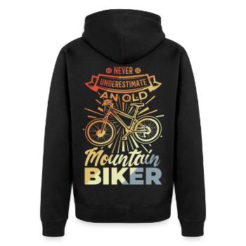 Never Underestimate A Old Mountain Biker - Unisex Premium Bio Zip Hoodie - Schwarz - Hinten - Nico (187cm)