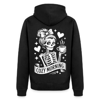 Motif squelette du matin câlin - Veste à capuche bio Premium Unisexe - noir - Dos - Nico (187cm)