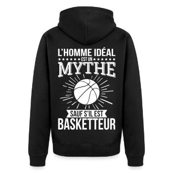 L’homme idéal un mythe sauf s’il est basketteur - Veste à capuche bio Premium Unisexe - noir - Dos - Nico (187cm)